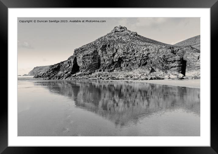 The Cliffs At Chapel Porth reflected in the sand b Framed Mounted Print by Duncan Savidge