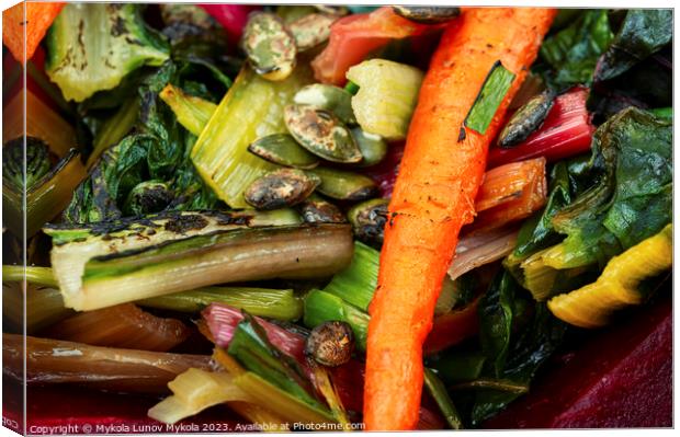 Diet salad of stewed vegetables, food background. Canvas Print by Mykola Lunov Mykola