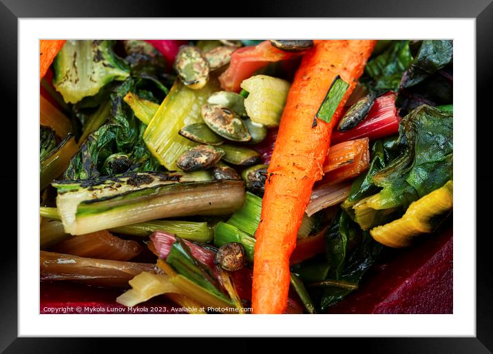 Diet salad of stewed vegetables, food background. Framed Mounted Print by Mykola Lunov Mykola
