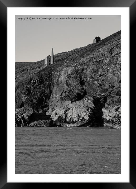 Chapel Porth, Cornwall golden sand back and white Framed Mounted Print by Duncan Savidge