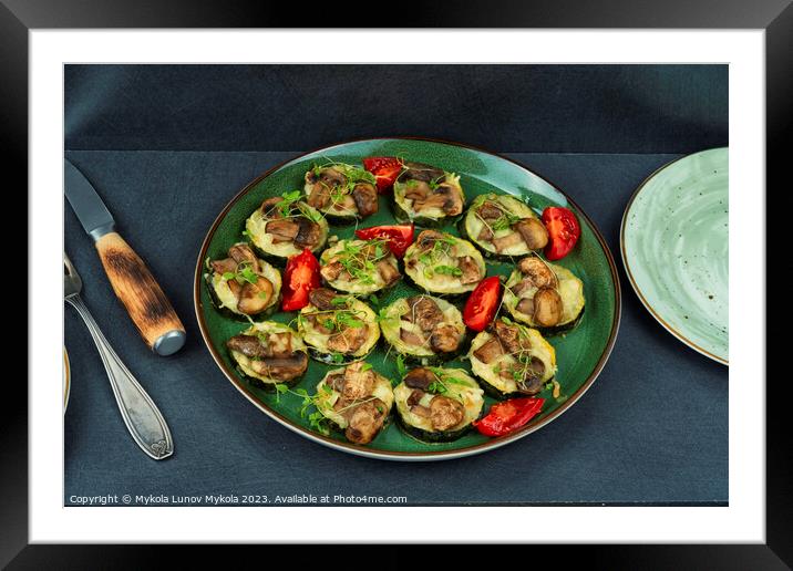 Baked zucchini with mushrooms and fresh herbs Framed Mounted Print by Mykola Lunov Mykola