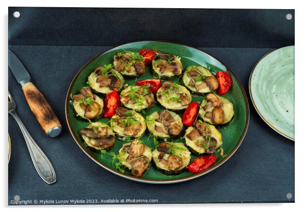 Baked zucchini with mushrooms and fresh herbs Acrylic by Mykola Lunov Mykola