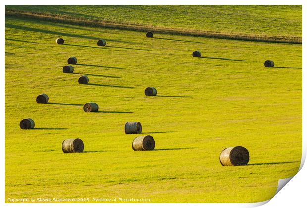 Hay Bales on the South Downs Print by Slawek Staszczuk