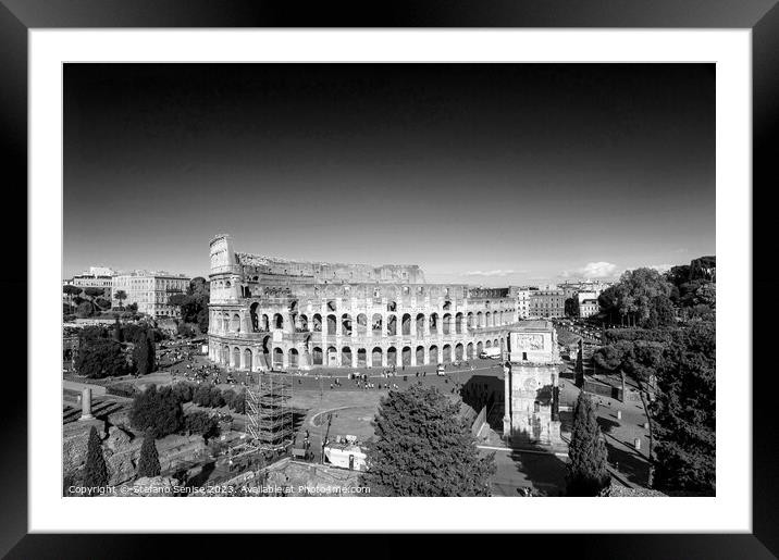 Roman Colosseum - Piazza del Colosseo Black And Wh Framed Mounted Print by Stefano Senise