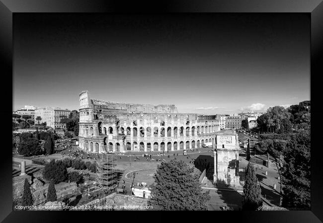 Roman Colosseum - Piazza del Colosseo Black And Wh Framed Print by Stefano Senise