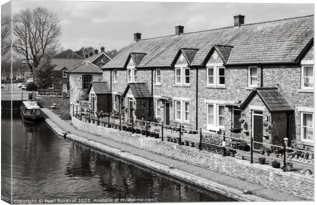 Canalside Cottages in Brecon Basin Mono Canvas Print by Pearl Bucknall