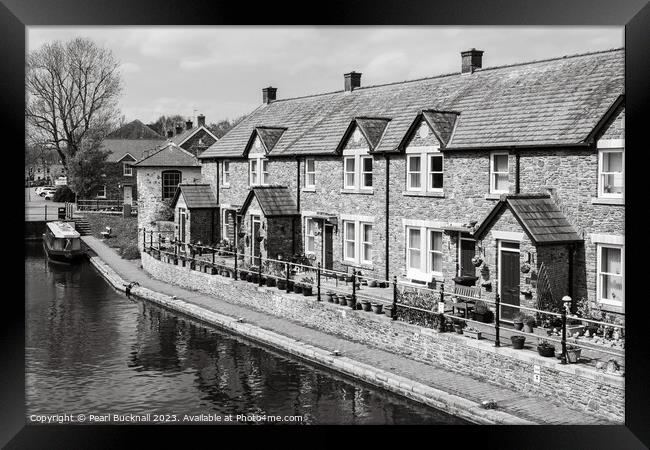 Canalside Cottages in Brecon Basin Mono Framed Print by Pearl Bucknall