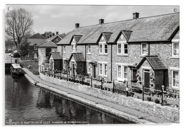 Canalside Cottages in Brecon Basin Mono Acrylic by Pearl Bucknall
