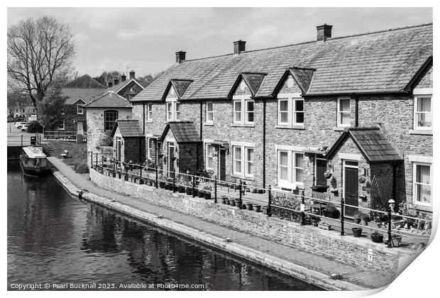 Canalside Cottages in Brecon Basin Mono Print by Pearl Bucknall