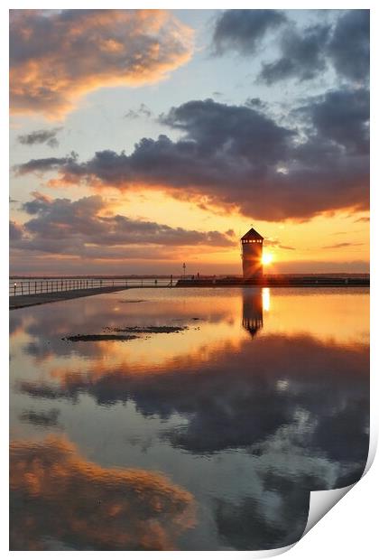 Skyscape sunset reflections over Batemans Tower  Brightlingsea  Print by Tony lopez