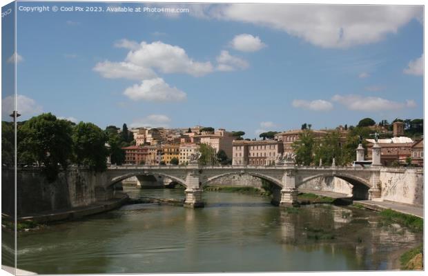 Bridge Ponte Vittorio over Tiber river in city of  Canvas Print by Arun 