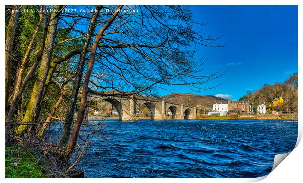A view of Dunkeld Bridge and the River Tay Print by Navin Mistry