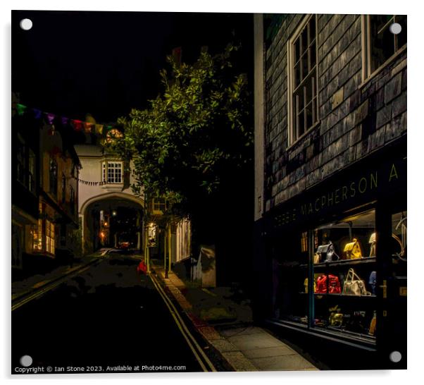 Totnes high street at night  Acrylic by Ian Stone