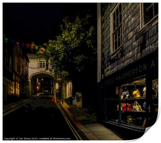 Totnes high street at night  Print by Ian Stone