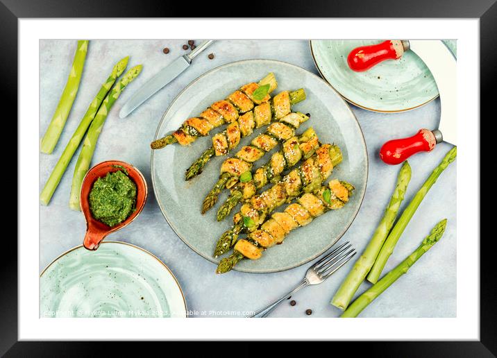 Vegetarian asparagus baked in bread, grissini. Framed Mounted Print by Mykola Lunov Mykola