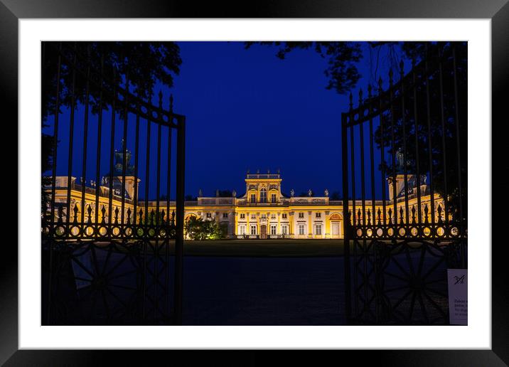Main Gate to Wilanow Palace in Warsaw at Night Framed Mounted Print by Artur Bogacki