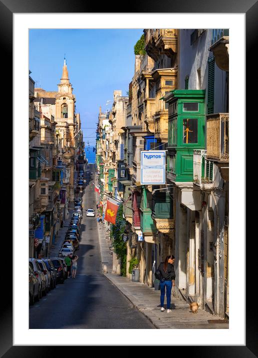 Houses And Street In Valletta City In Malta Framed Mounted Print by Artur Bogacki