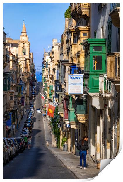 Houses And Street In Valletta City In Malta Print by Artur Bogacki