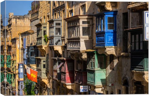 Valletta Houses With Balconies In Malta Canvas Print by Artur Bogacki