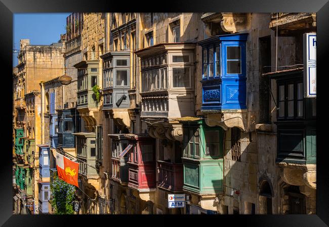Valletta Houses With Balconies In Malta Framed Print by Artur Bogacki