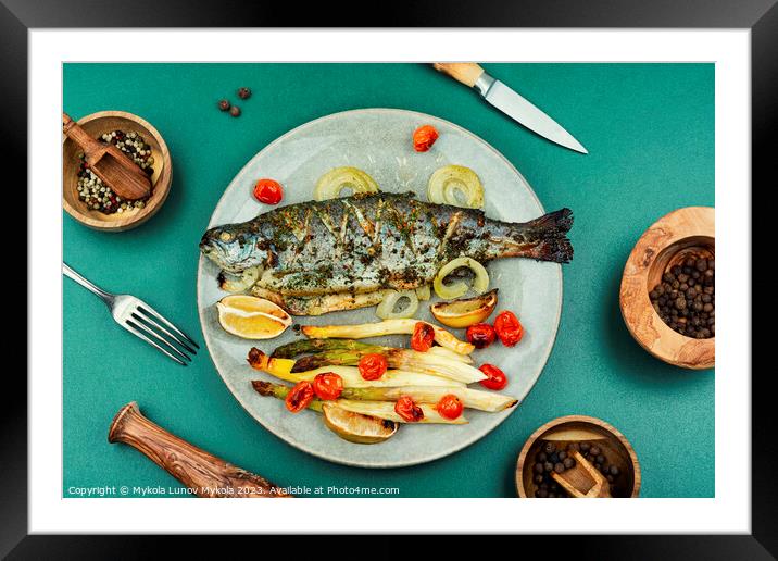 Roasted trout with baked asparagus Framed Mounted Print by Mykola Lunov Mykola