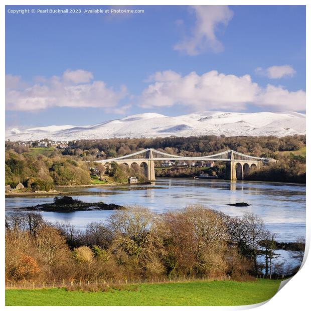 Magnificent Menai Bridge and Mountains from Angles Print by Pearl Bucknall