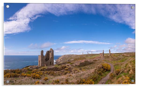 Cornish Mining Heritage Panorama - The Tin Coast Acrylic by Tracey Turner
