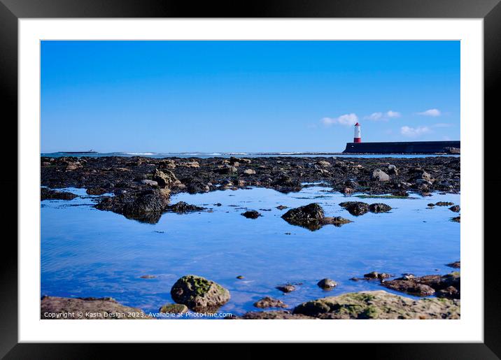 Berwick Lighthouse beyond the Rocks Framed Mounted Print by Kasia Design