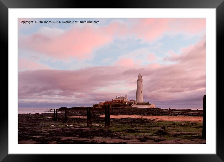 St Mary's Island in Pink and Blue Framed Mounted Print by Jim Jones