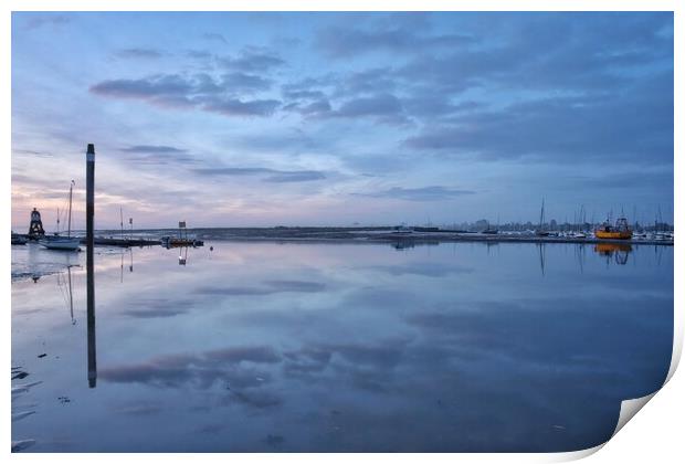Pre sunrise cloud and reflections over the Brightlingsea Harbour  Print by Tony lopez
