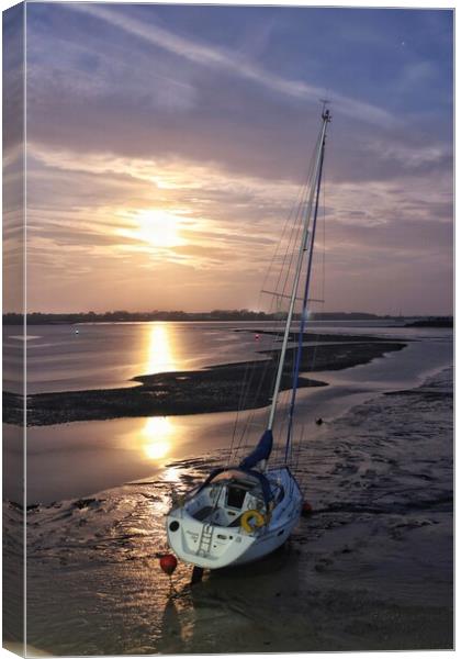 Moon down over the Brightlingsea Harbour  Canvas Print by Tony lopez