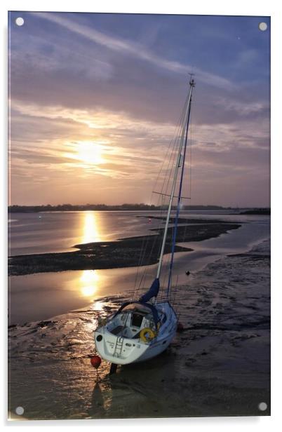 Moon down over the Brightlingsea Harbour  Acrylic by Tony lopez