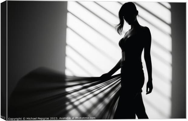 A Woman in light and shadow in black and white created with gene Canvas Print by Michael Piepgras