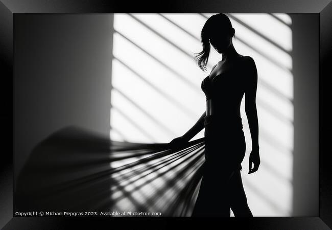 A Woman in light and shadow in black and white created with gene Framed Print by Michael Piepgras
