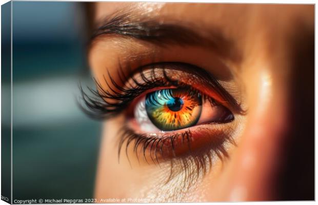 Close up of a female eye with a tropical beach background create Canvas Print by Michael Piepgras