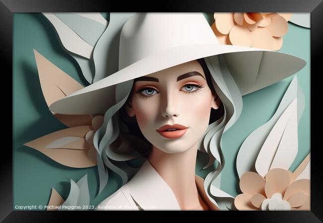 Portrait of a beautiful woman in paper style created with genera Framed Print by Michael Piepgras