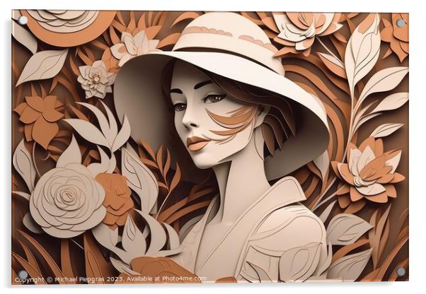 Portrait of a beautiful woman in paper style created with genera Acrylic by Michael Piepgras