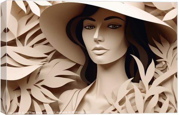 Portrait of a beautiful woman in paper style created with genera Canvas Print by Michael Piepgras