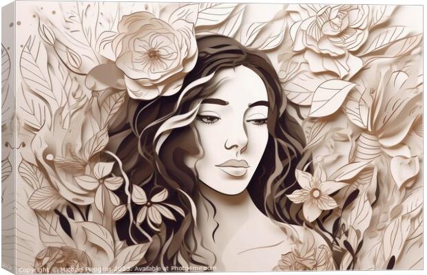 Portrait of a beautiful woman in paper style created with genera Canvas Print by Michael Piepgras