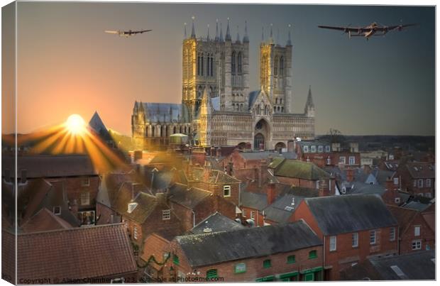 Lancaster Bombers Over Lincoln  Canvas Print by Alison Chambers