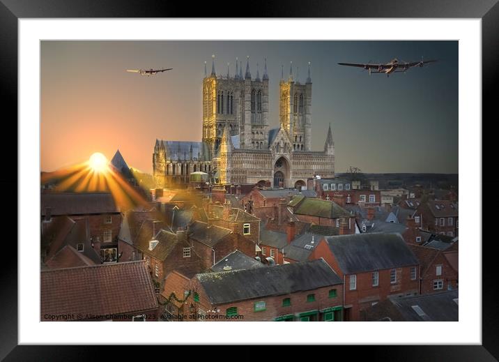 Lancaster Bombers Over Lincoln  Framed Mounted Print by Alison Chambers