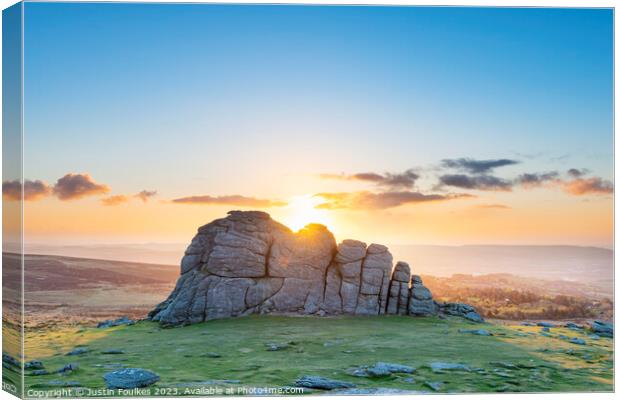 Haytor Rocks at sunrise, Dartmoor Canvas Print by Justin Foulkes