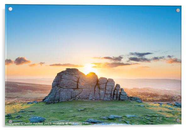 Haytor Rocks at sunrise, Dartmoor Acrylic by Justin Foulkes