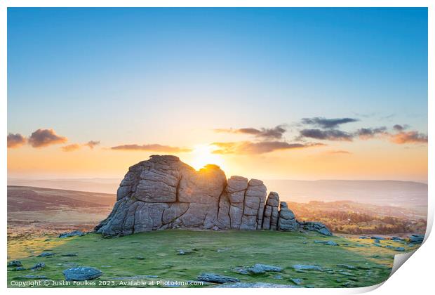 Haytor Rocks at sunrise, Dartmoor Print by Justin Foulkes