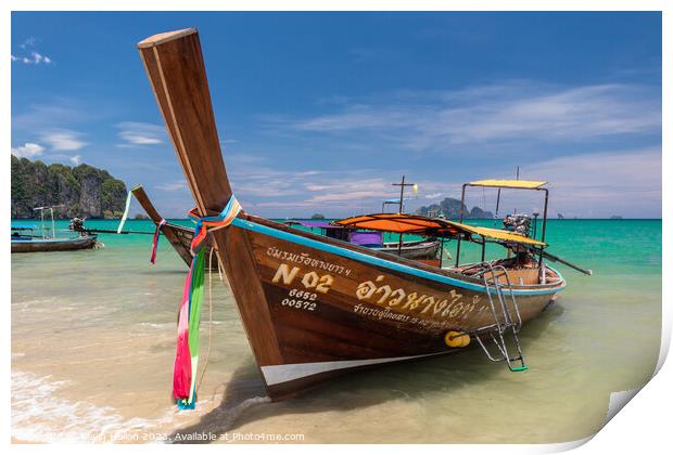 Long tail boat on Ao Nang Beach, Print by Kevin Hellon