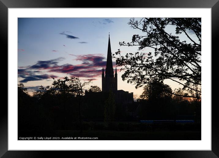 Norwich Cathedral Silhouette at sunset Framed Mounted Print by Sally Lloyd