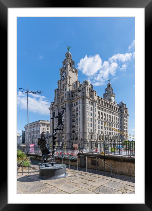 Royal Liver Building and Liverpool Blitz Monument Framed Mounted Print by Dave Wood