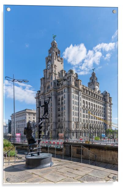 Royal Liver Building and Liverpool Blitz Monument Acrylic by Dave Wood