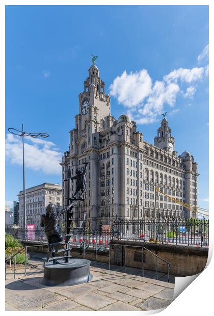 Royal Liver Building and Liverpool Blitz Monument Print by Dave Wood