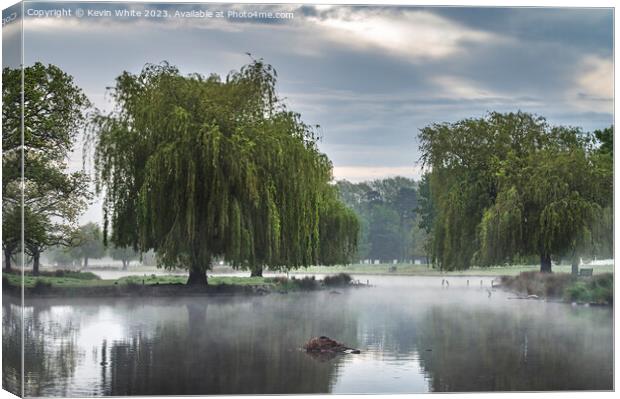 Weeping Willow and hovering mist Canvas Print by Kevin White